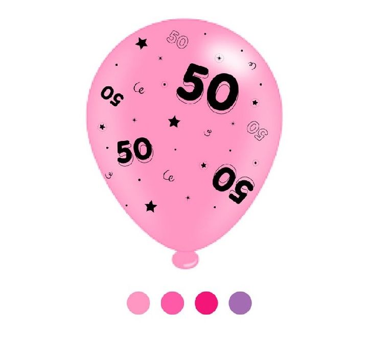 10'' Assorted Pinks Age 50 Latex Balloons